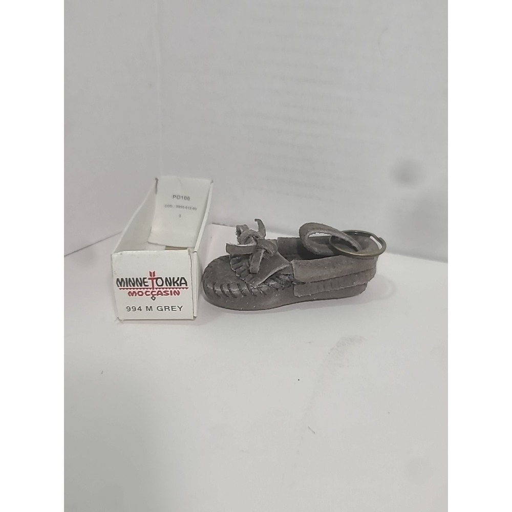 Suede MINNETONKA Moccasin Keyring Grey Gray Keychain 3 inches Native Vintage